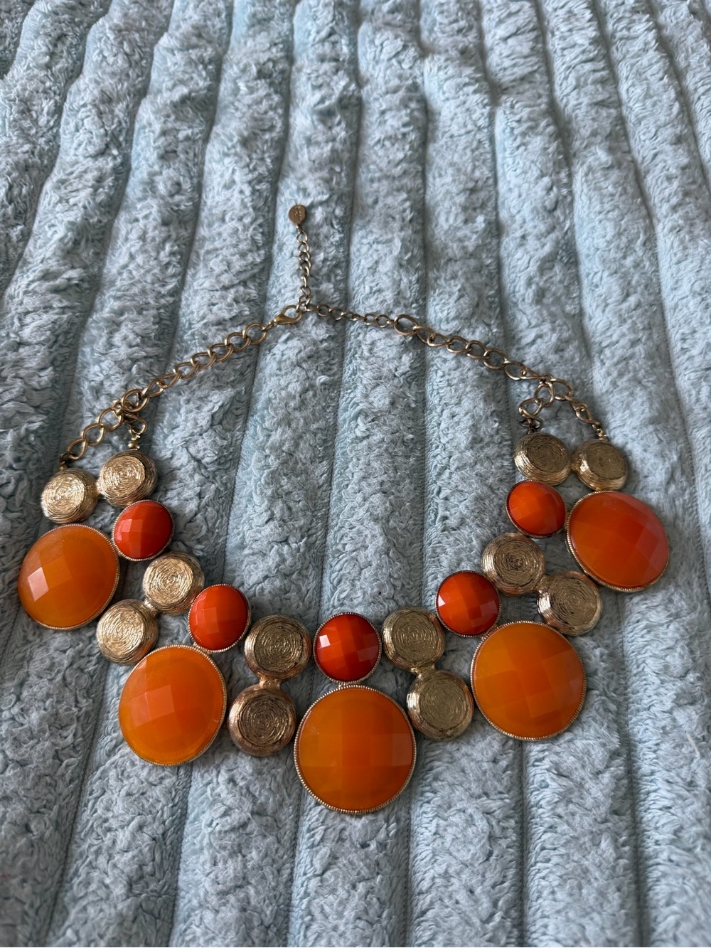 Lucid Orange Statement Bib Necklace Gold Tone Faceted Resin